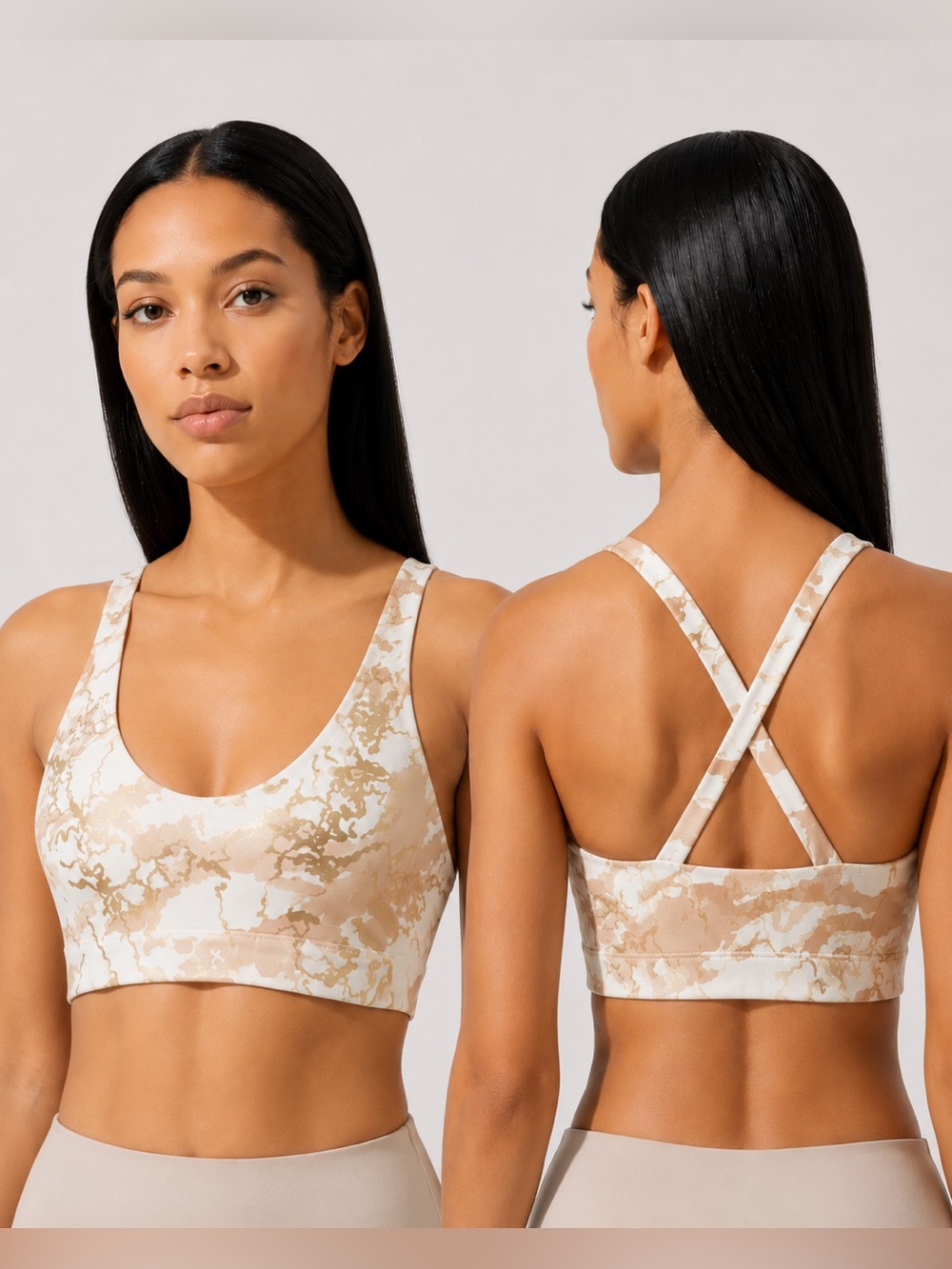 Carbon38 Gold Metallic Marbled Shine Cross-back Sports Bra Size XS